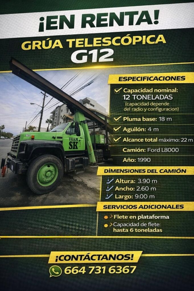 Renta de grúa telescópica económica en Tijuana para proyectos industriales